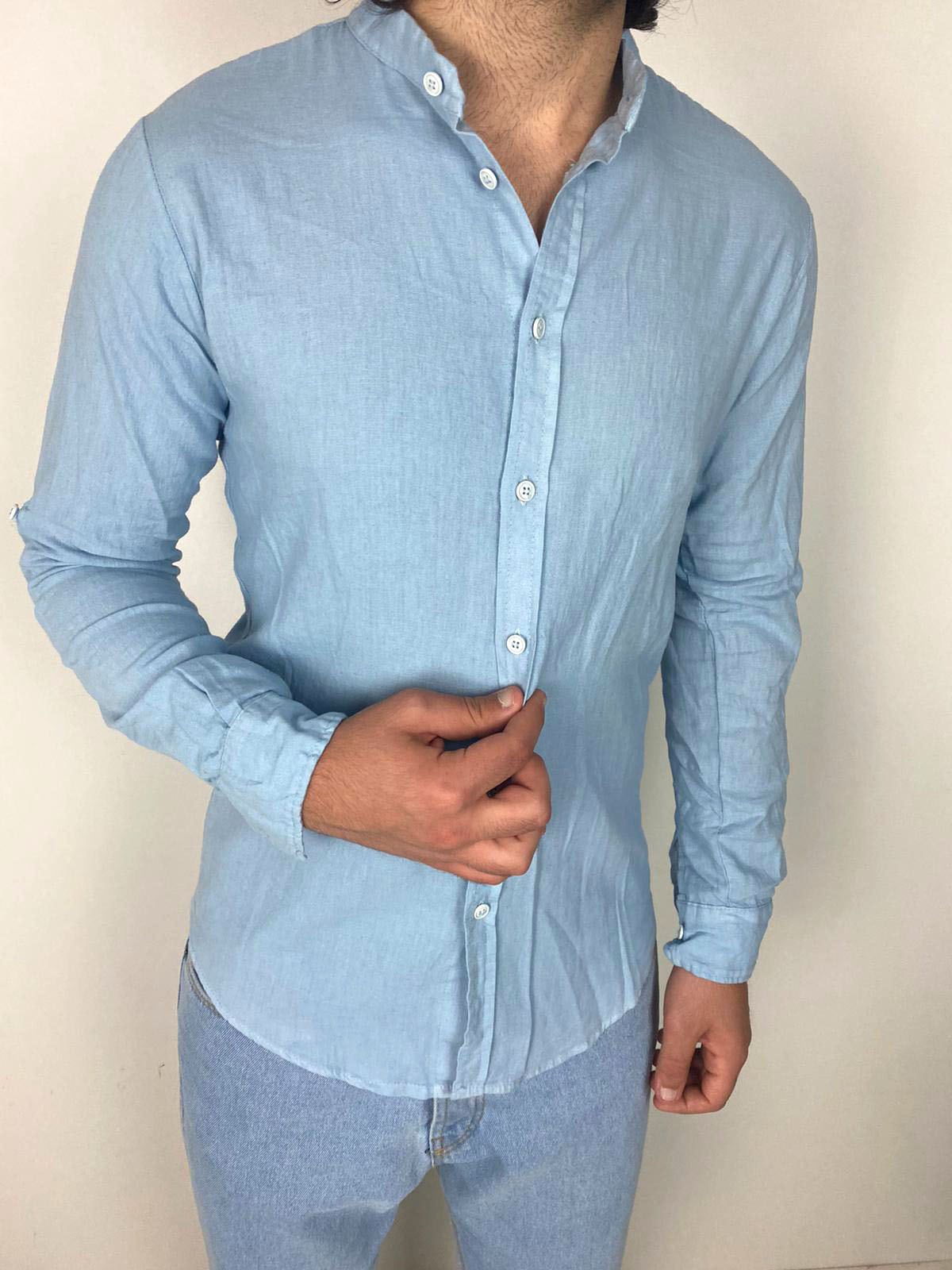 camicia lino collo coreana