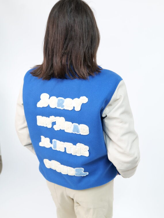 Varsity Jacket Unisex 'My Head Is In The Cloud' Royal - RAIS DESIGN