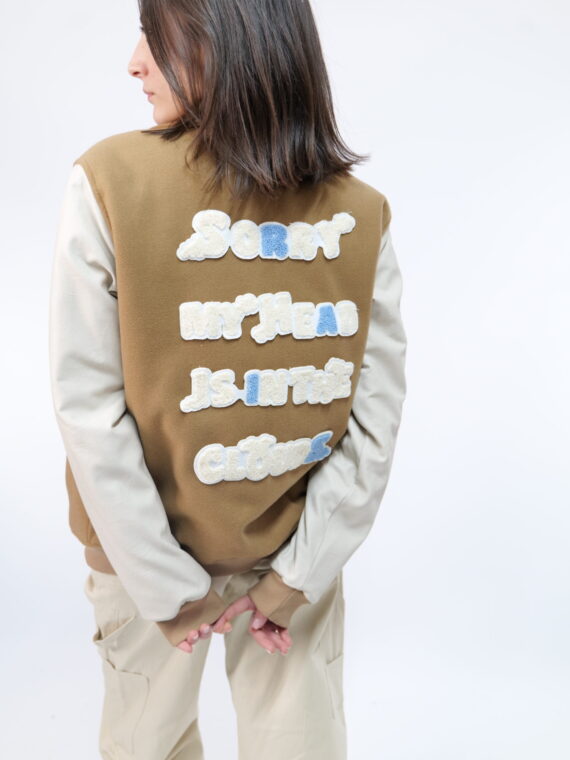 Varsity Jacket Unisex 'My Head Is In The Cloud' Sand - RAIS DESIGN